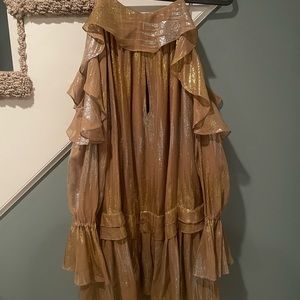 Free People Metallic Gold Shoulder mini dress